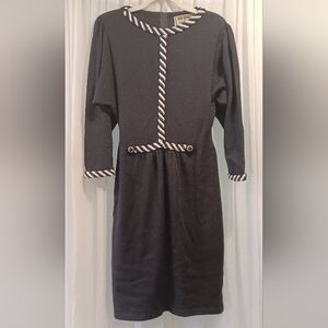 Don Sayres Black Wool Dress With Black And White Beaded Trim